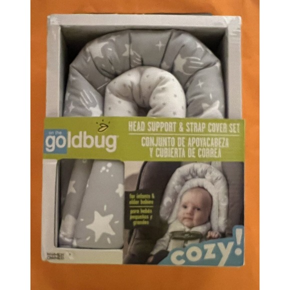 Baby GO Duo Head Support & Strap Cover Set Gray and‎ White Stars Clouds - Picture 1 of 2